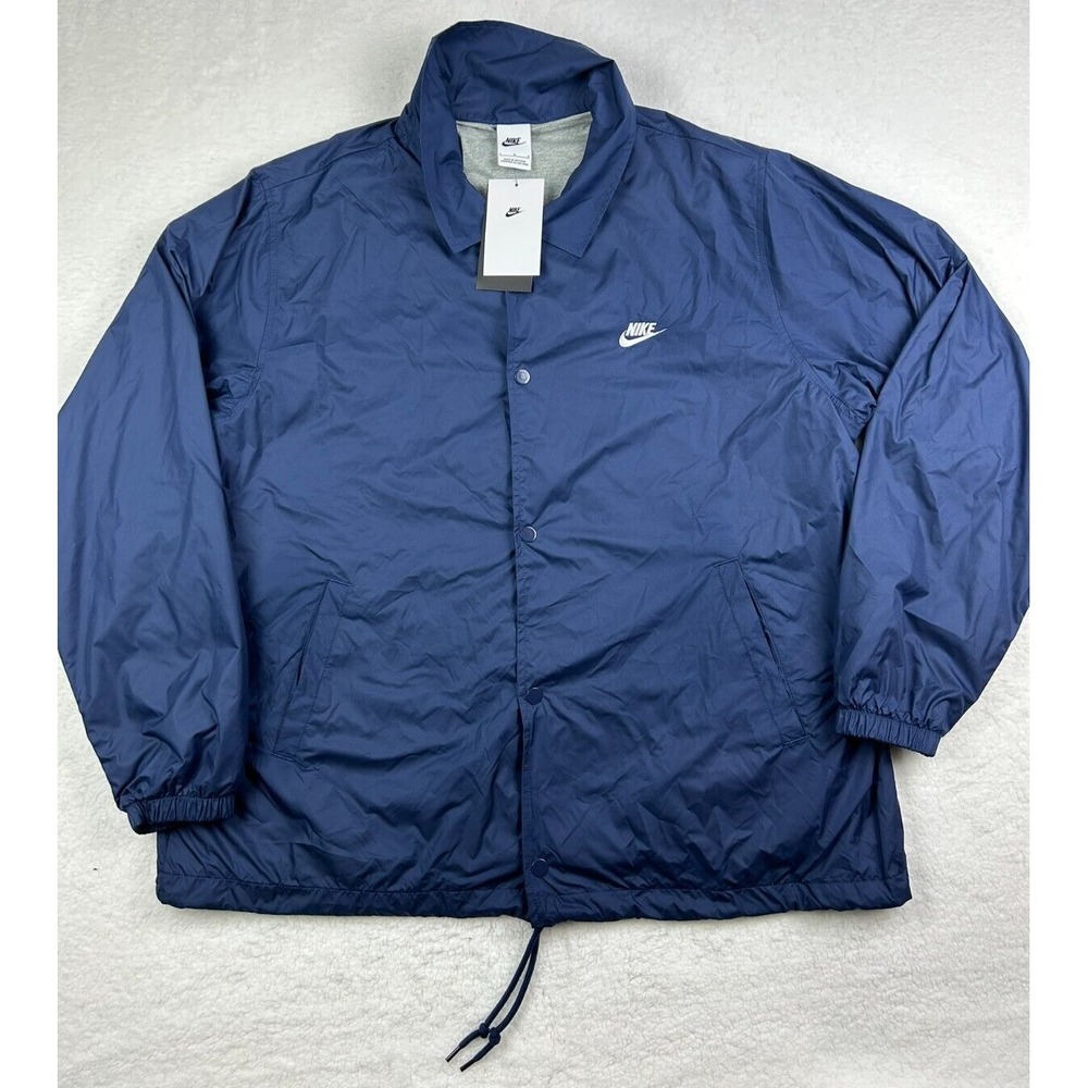 Men's Nike FN3316-410 LOOSE Fit Navy Snap Front Coaches Lined Slick Jacket NEW